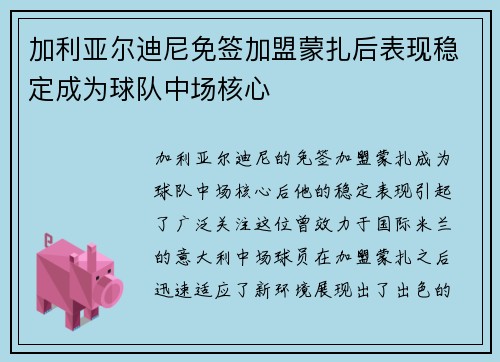 加利亚尔迪尼免签加盟蒙扎后表现稳定成为球队中场核心 加利亚尔迪尼免签加盟蒙扎后表现稳定成为球队中场核心